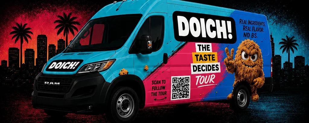 The Doich Taste Decides Tour van with the mascot on the side
